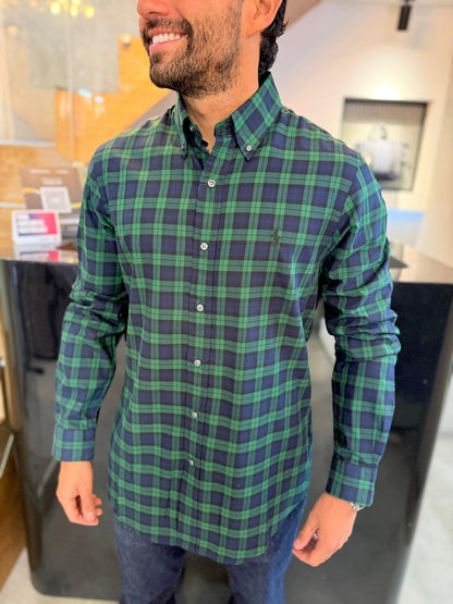 Camisa Polo R.L hombre Algodón Cuadros Verdes Caballo Negro
