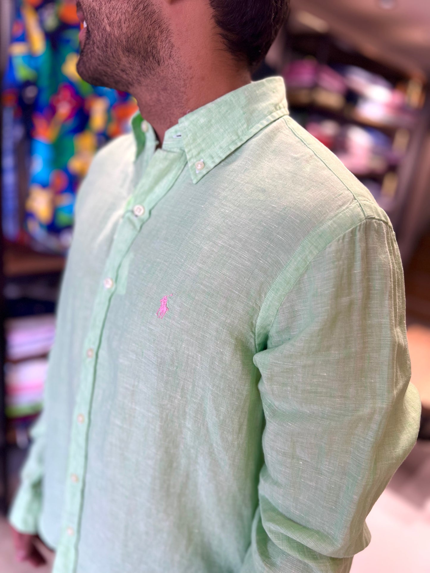 Camisa Polo R.L hombre Verde Lino