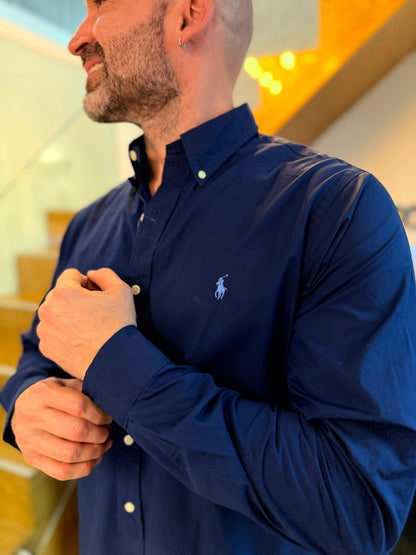 Camisa Polo R.L hombre Algodón Azul Oscura Caballo Celeste