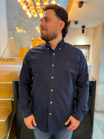 Camisa Polo R.L hombre Oxford Azul Caballo Rojo