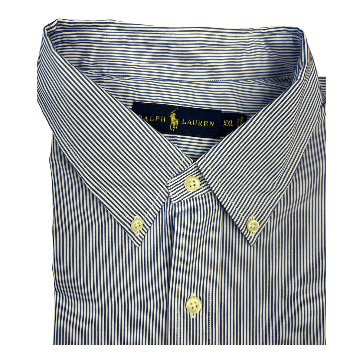 Camisa Polo R.L hombre Algodón Rayas Azules Con Blanco Caballo Azul