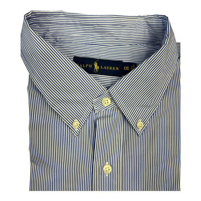 Camisa Polo R.L hombre Algodón Rayas Azules Con Blanco Caballo Azul