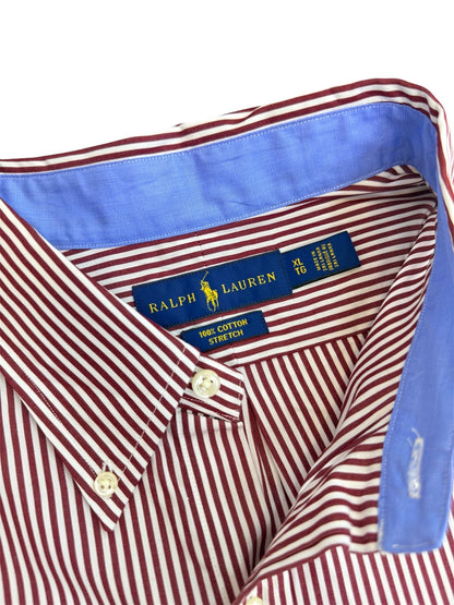 Camisa Polo R.L hombre Algodón Rayas Café Caballo Azul