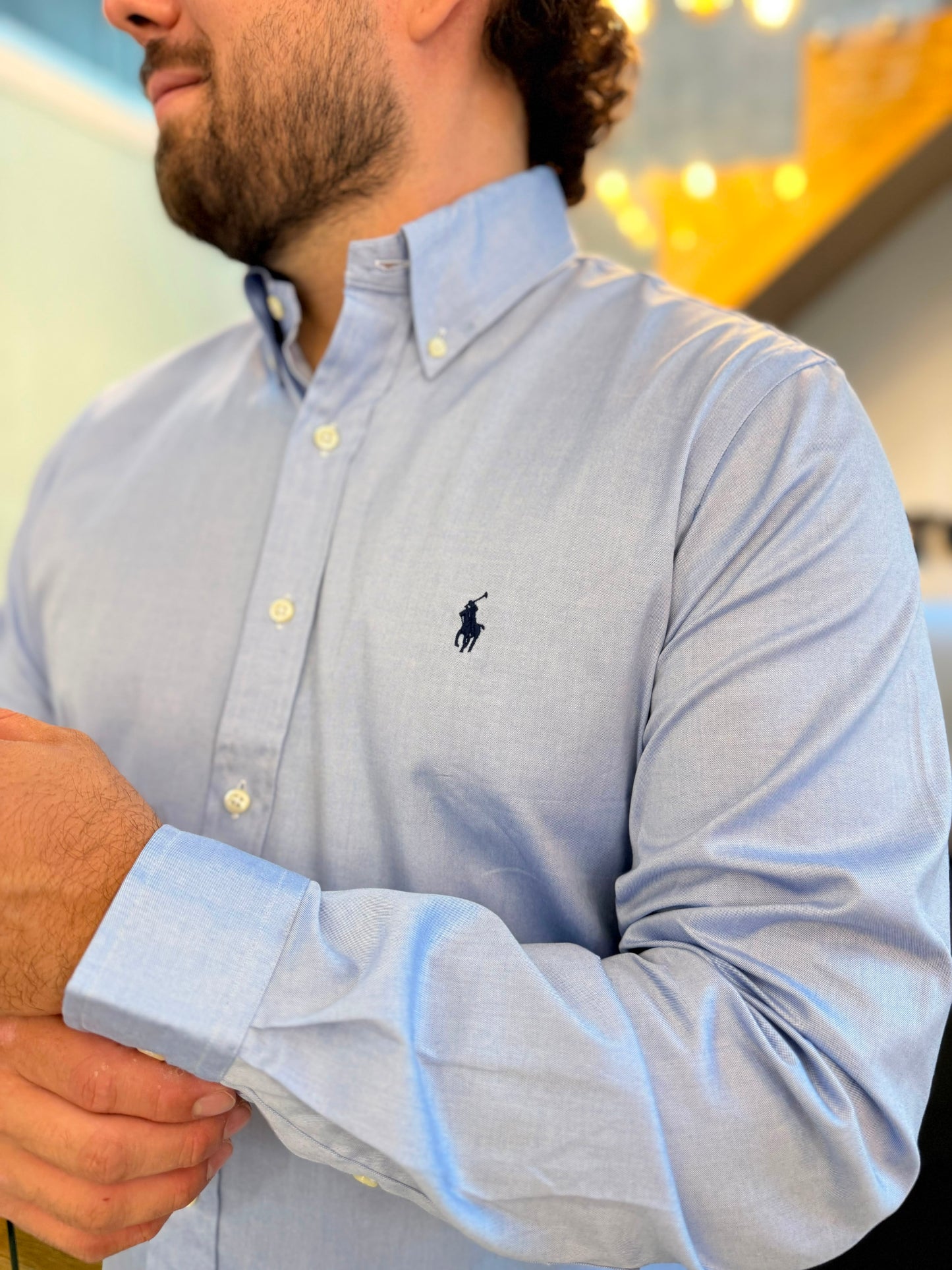 Camisa Polo R.L hombre Algodón Azul Claro Caballo Azul
