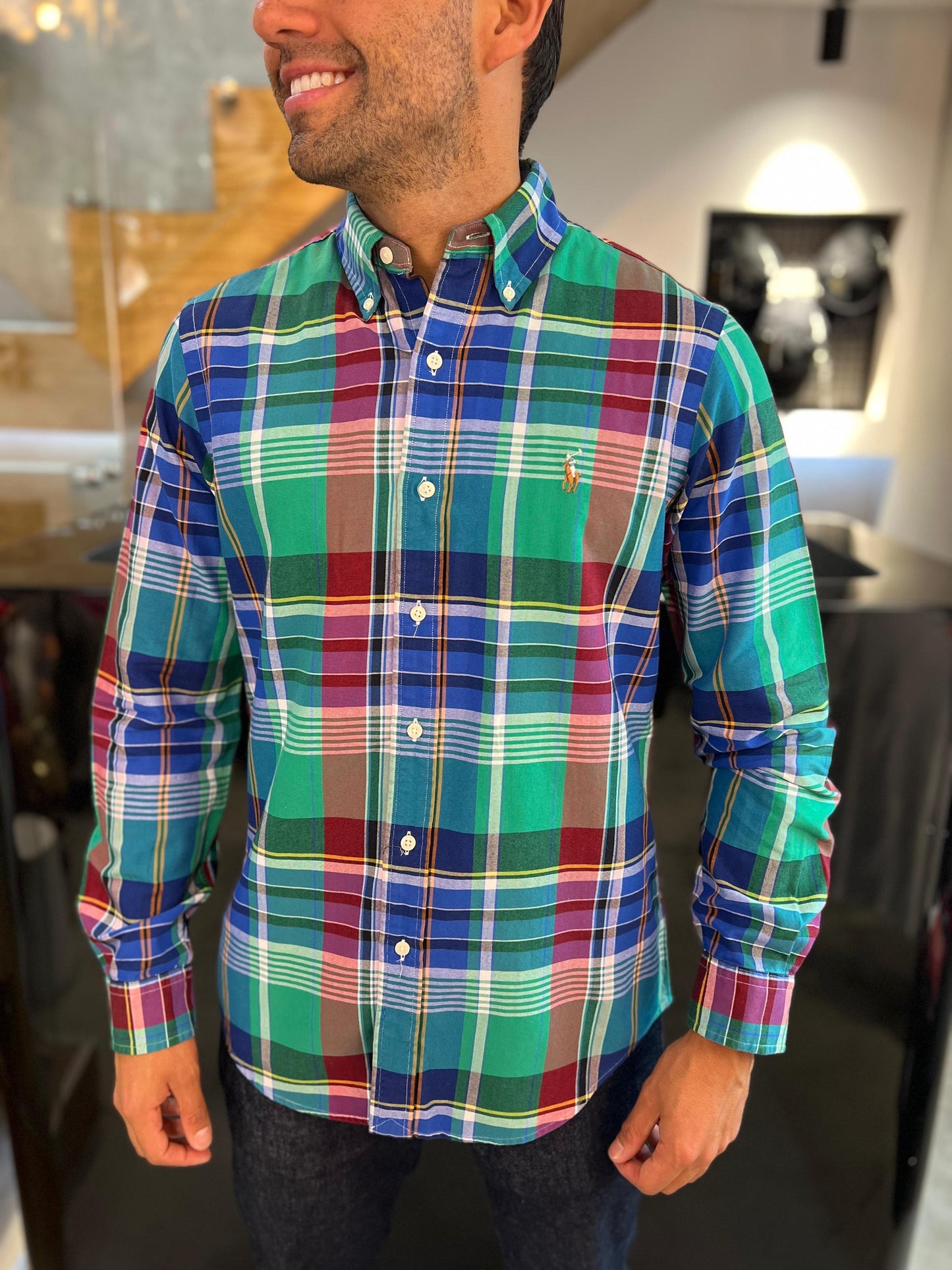 Camisa Polo R.L hombre Oxford Cuadros Caballo Multicolor