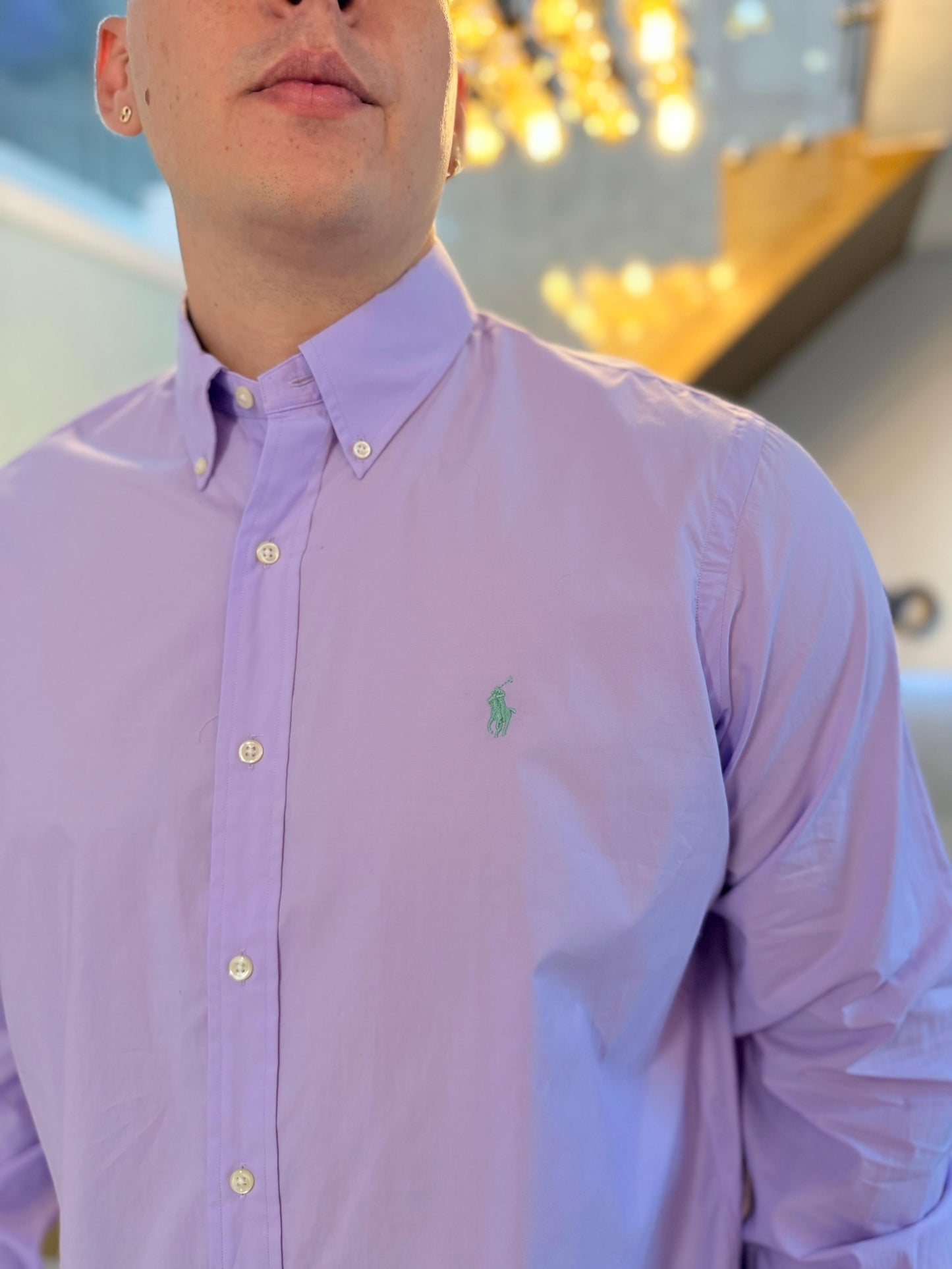 Camisa Polo R.L hombre Algodón Lila Caballo Verde