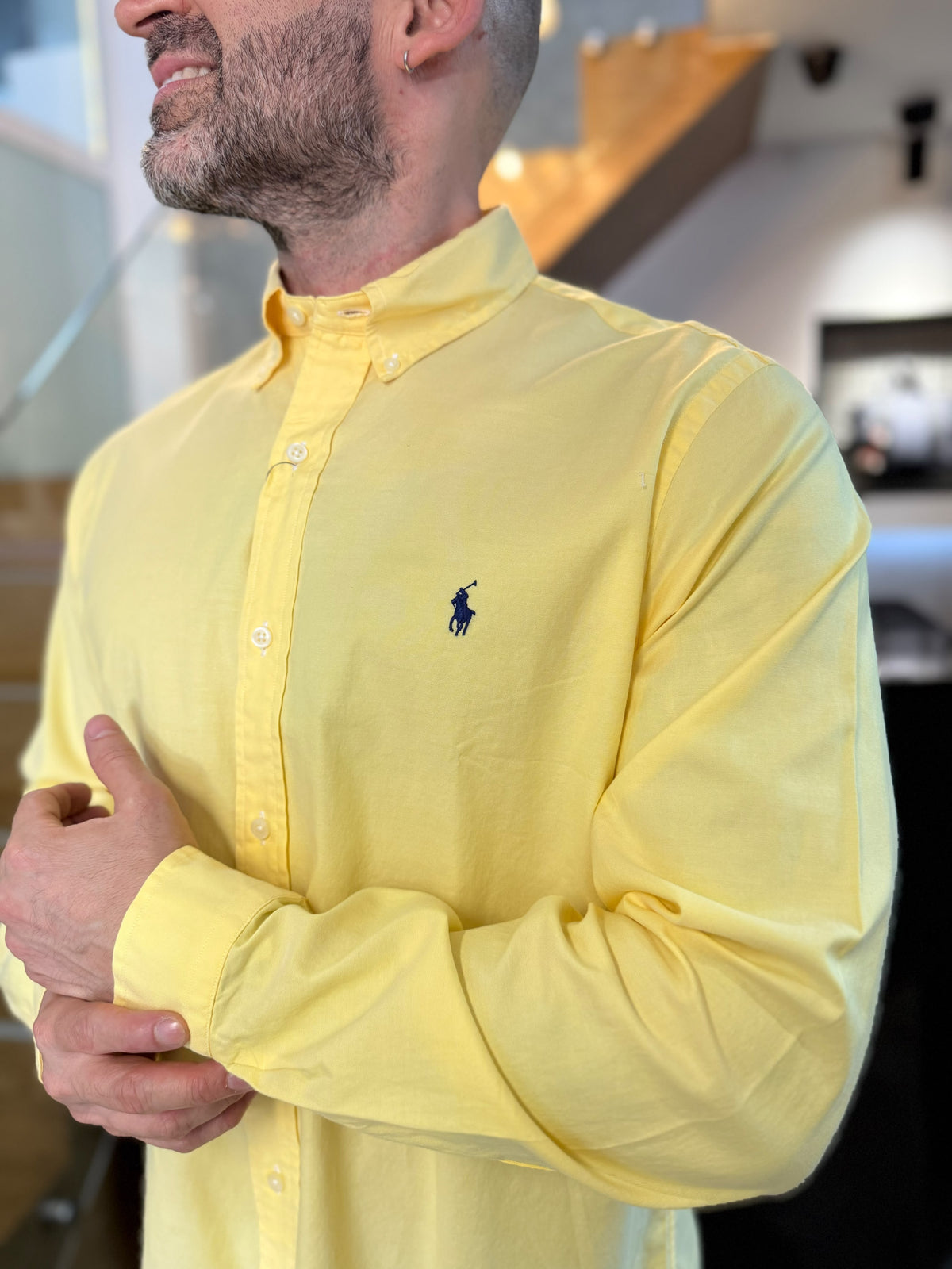 Camisa Polo R.L hombre algodón Amarilla  Caballo Azul