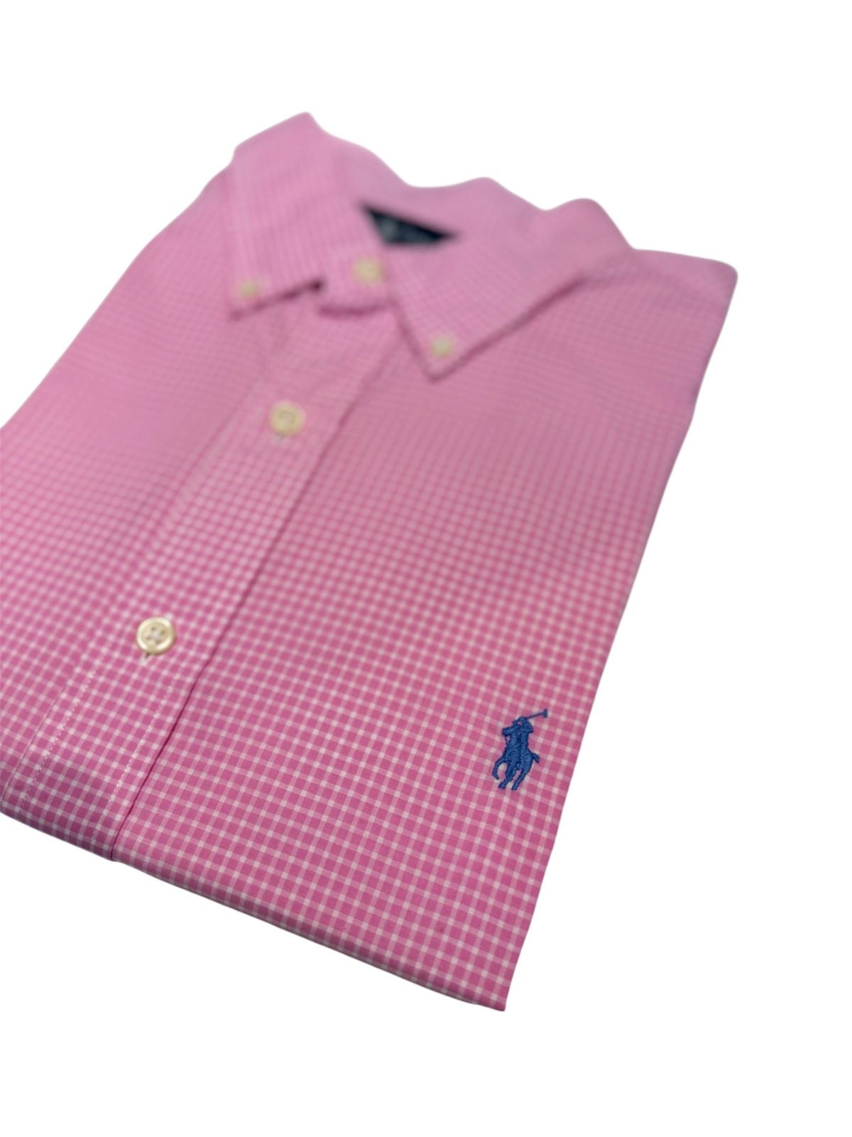 Camisa Polo R.L hombre Algodón Cuadros Rosados Caballo Celeste
