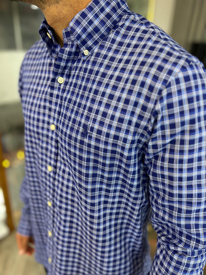 Camisa Polo R.L hombre Algodón Cuadros Azules Caballo Azul