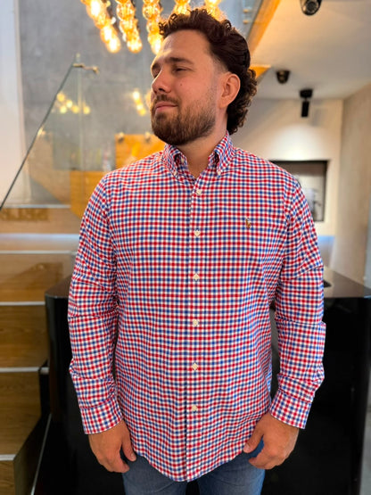 Camisa Polo R.L hombre Oxford Cuadros Rojos Caballo Multicolor