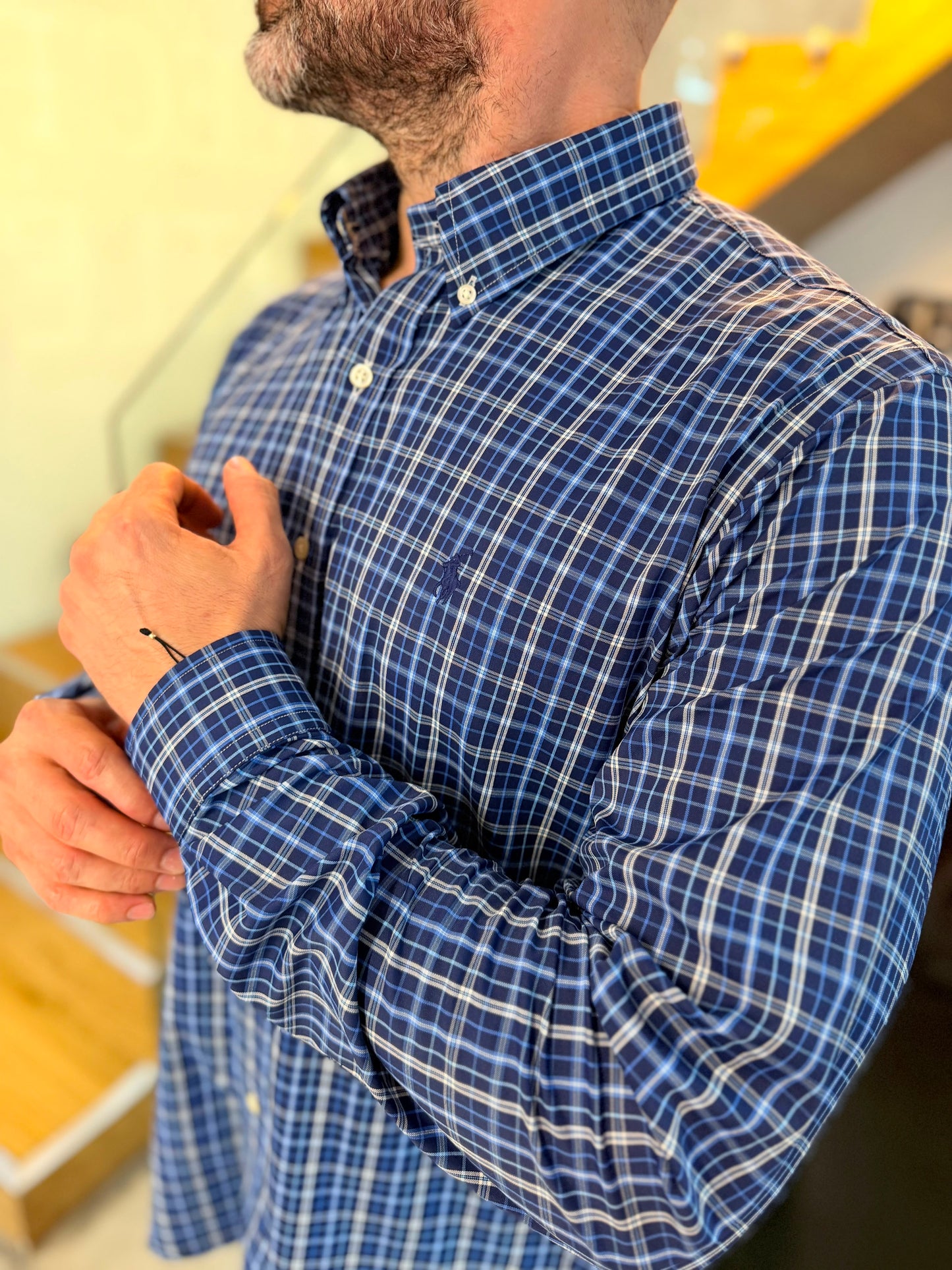 Camisa Polo R.L hombre Algodón Cuadros Azules Caballo Azul