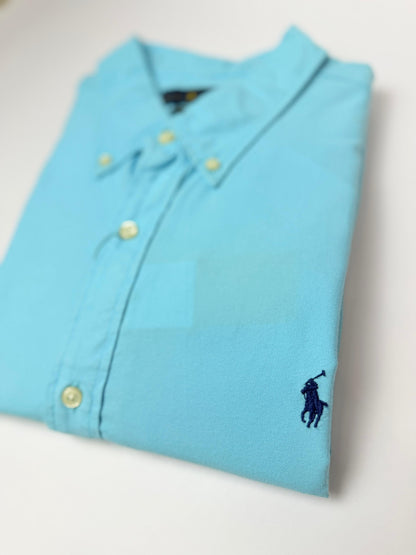 Camisa Polo R.L hombre Oxford Azul Cielo Caballo Azul