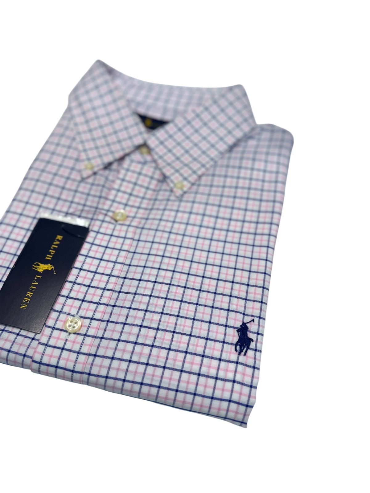 Camisa Polo R.L hombre Algodón Custom Fit Cuadros Caballo Azul