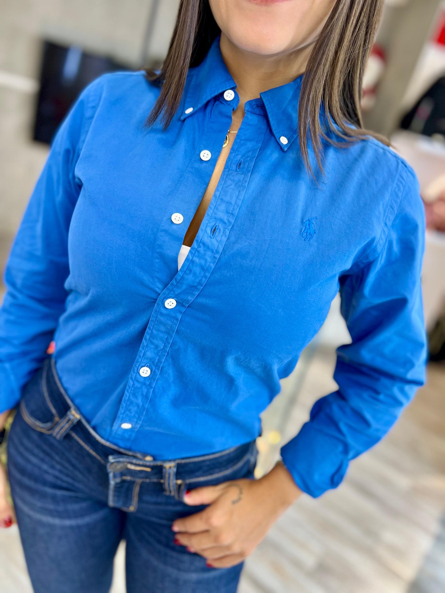 Camisa Polo R.L dama Azul