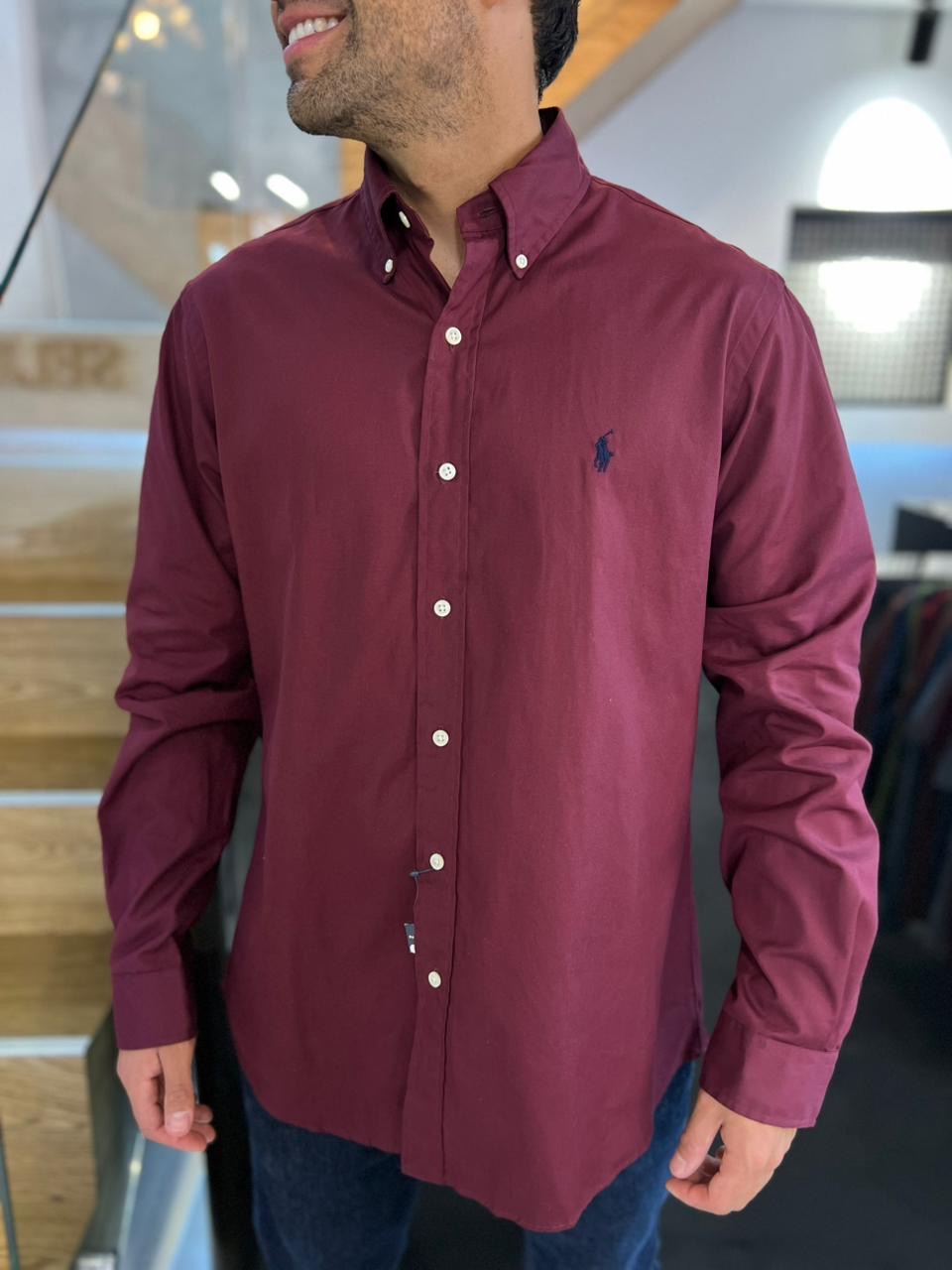 Camisa Polo R.L hombre Algodón Vinotinto