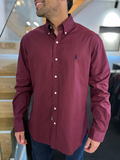 Camisa Polo R.L hombre Algodón Vinotinto