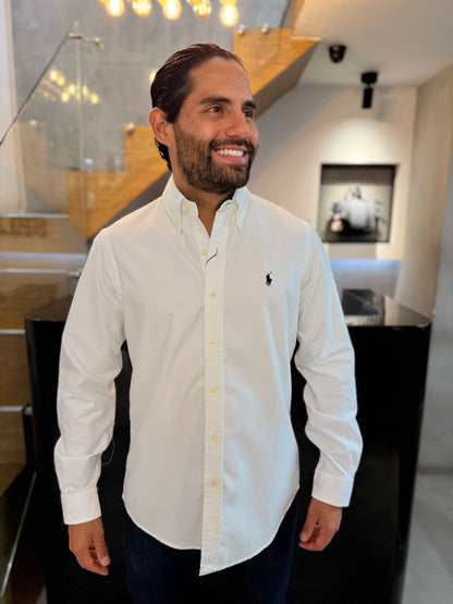 Camisa Polo R.L hombre Algodón Grueso Blanca Caballo Negro