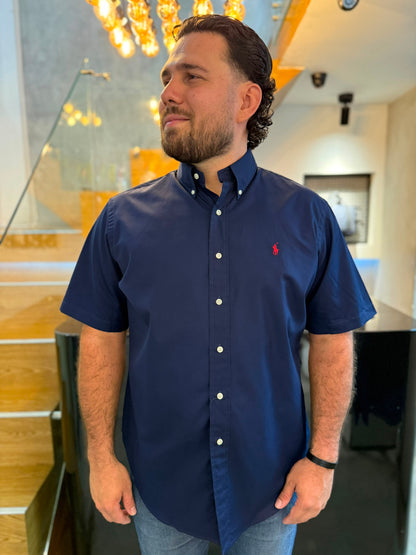 Camisa Polo R.L hombre algodón  Manga Corta azul Caballo rojo