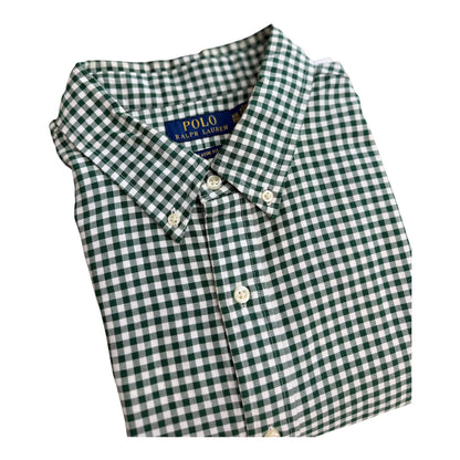 Camisa Polo R.L hombre Oxford  Cuadros verdes Con Blanco Caballo Multicolor