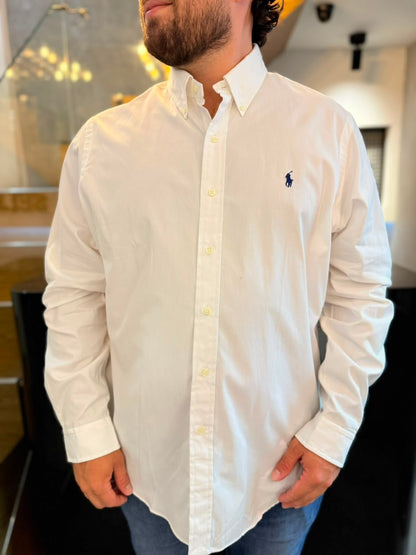 Camisa Polo R.L hombre Algodón Blanca Caballo Azul