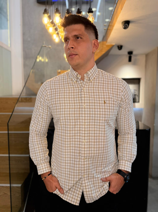 Camisa Polo R.L hombre Performance Cuadros Cafes Caballo Multicolor