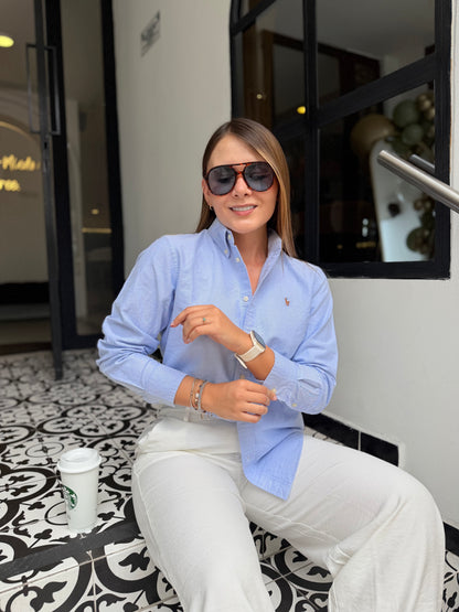 Camisa Polo R.L dama Oxford Azul Bebe