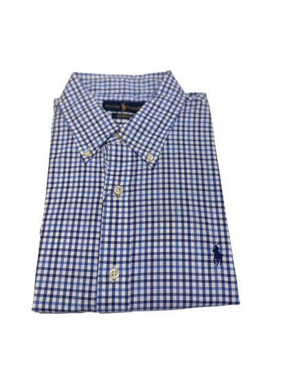 Camisa Polo R.L hombre Performance Cuadros Azules Caballo Azul