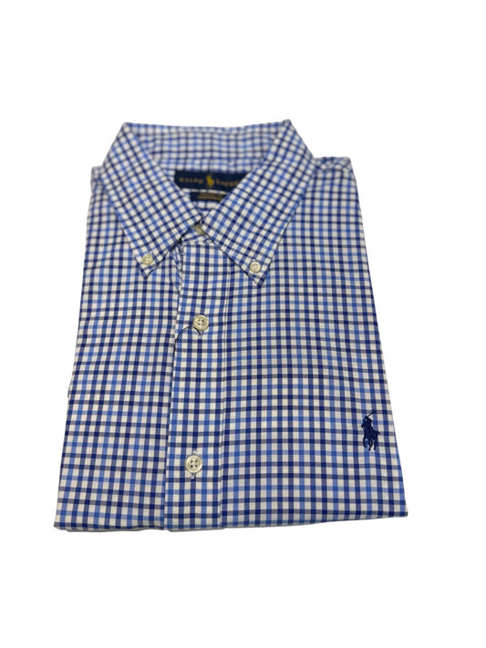 Camisa Polo R.L hombre Performance Cuadros Azules Caballo Azul