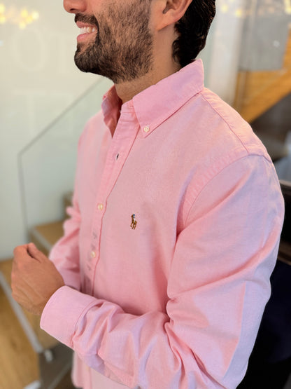 Camisa Polo R.L hombre Oxford Rosa Pastel Caballo Multicolor