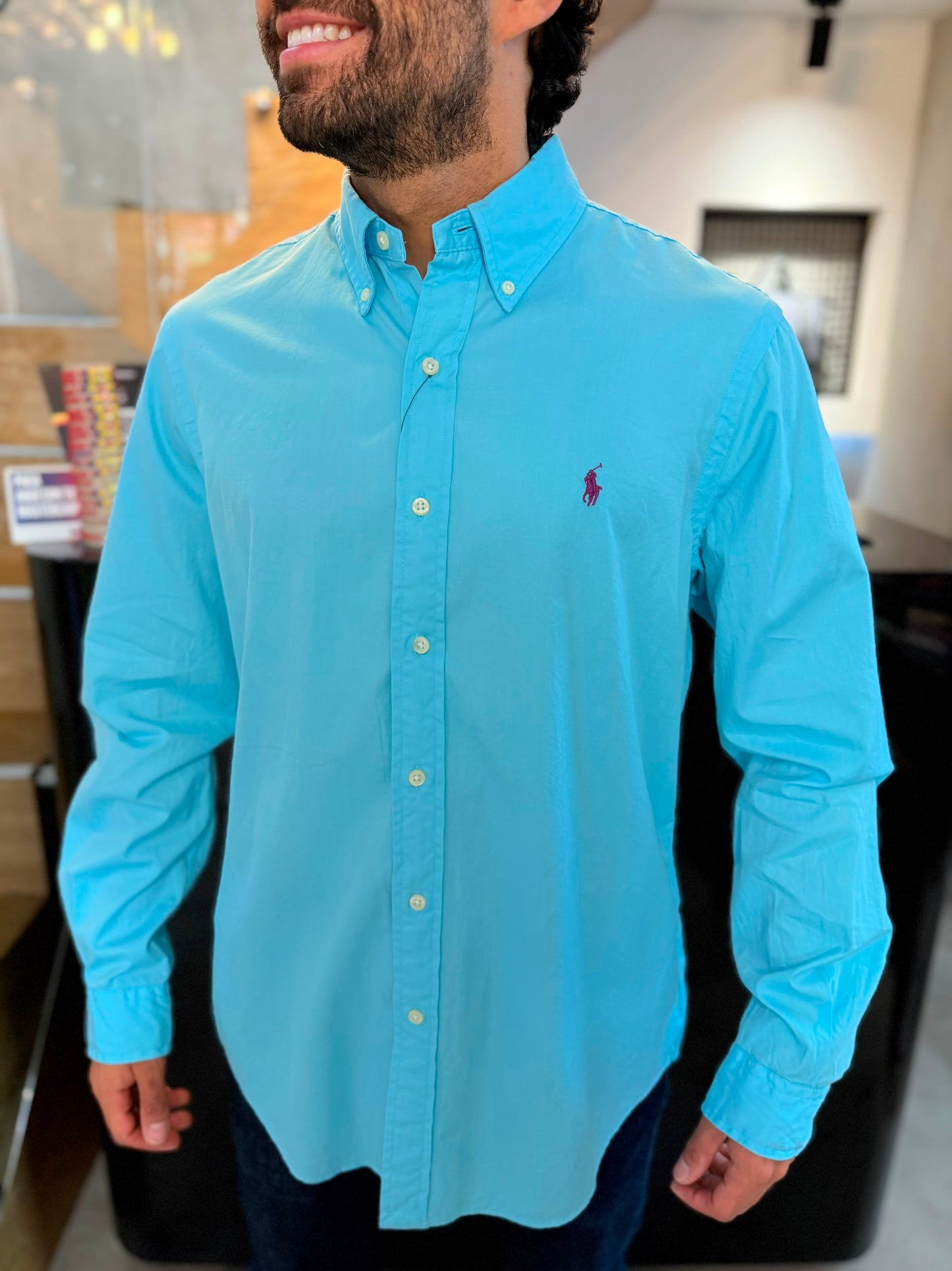 Camisa Polo R.L hombre Algodón Celeste Caballo Uva