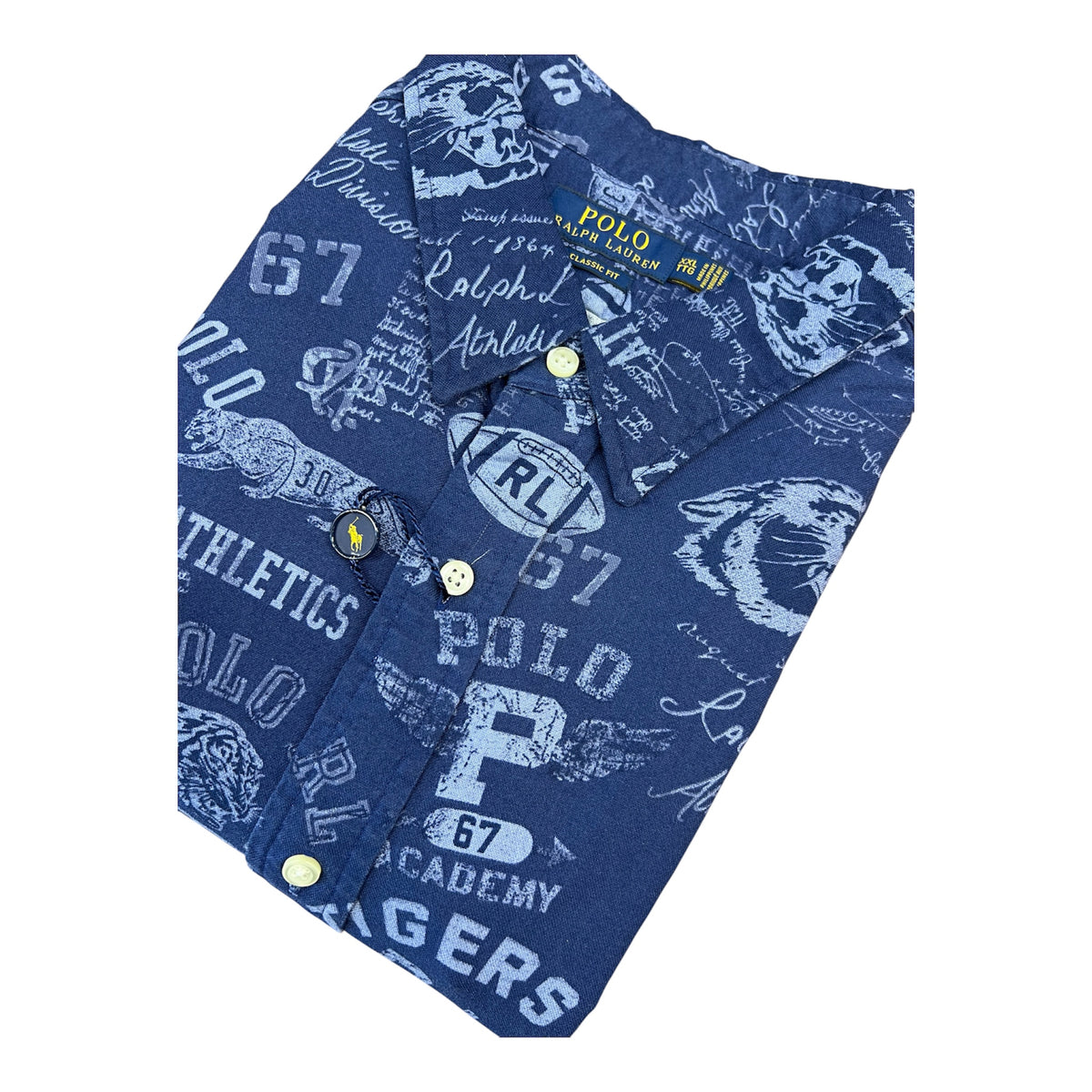 Camisa Polo R.L hombre Oxford Azul Estampado