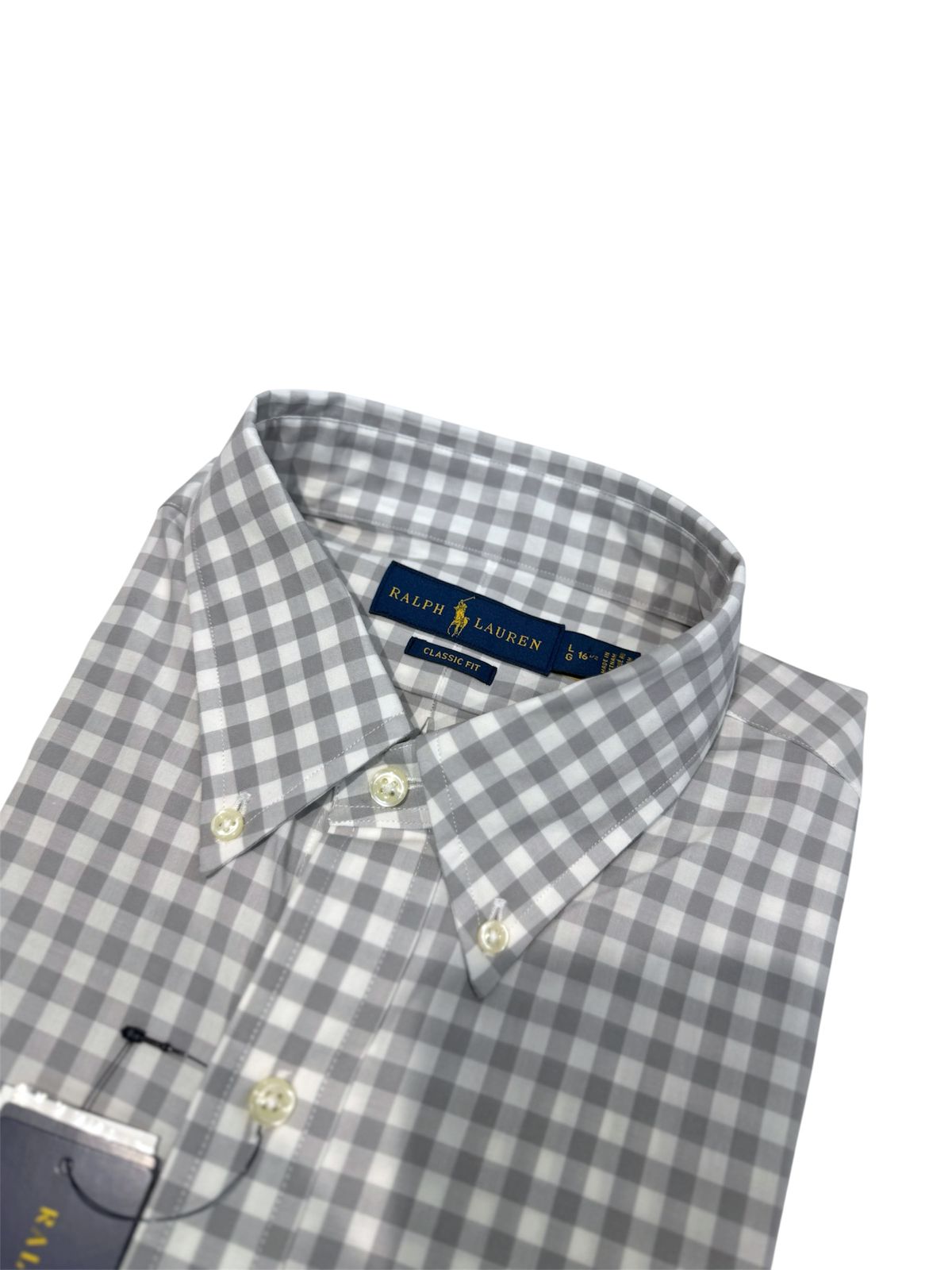 Camisa Polo R.L hombre Algodón Cuadros Grises Caballo Azul