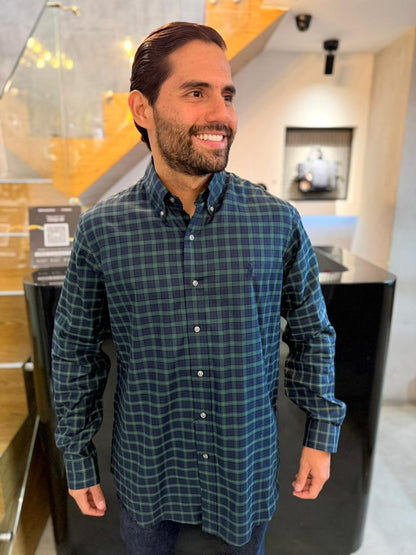 Camisa Polo R.L hombre Algodón Cuadros Azules Caballo Azul