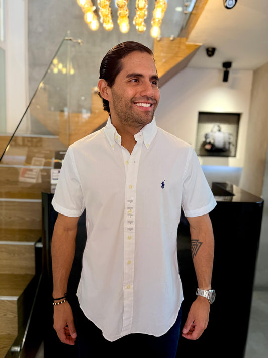 Camisa Polo R.L hombre Algodón Manga Corta Blanca