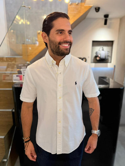 Camisa Polo R.L hombre Galleta Blanca Caballo Negro