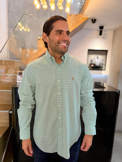 Camisa Polo R.L hombre Oxford Cuadros Verdes Caballo Multicolor