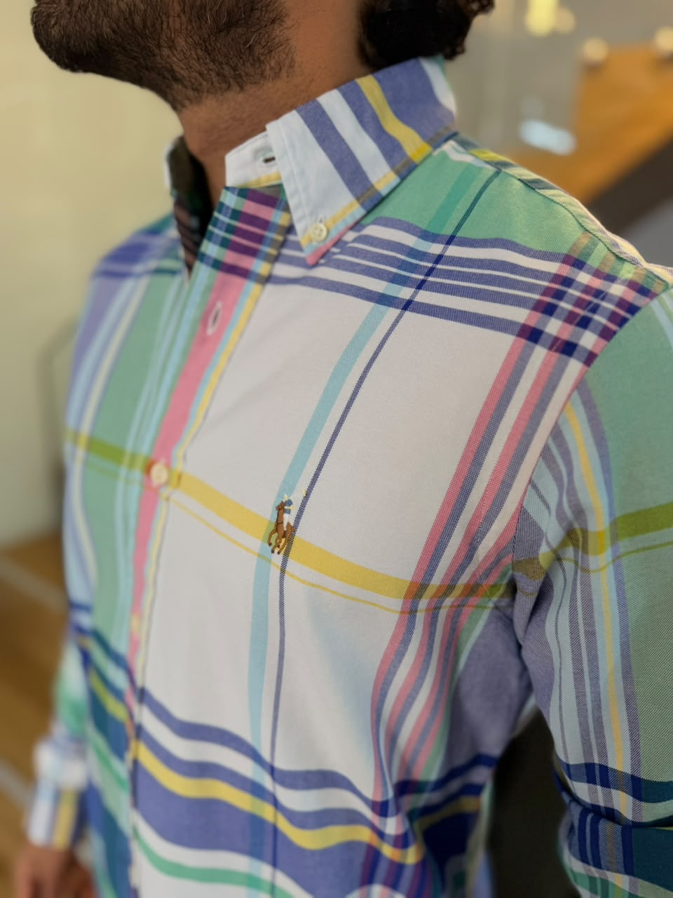 Camisa Polo R.L hombre Oxford Cuadros Colores Caballo Multicolor