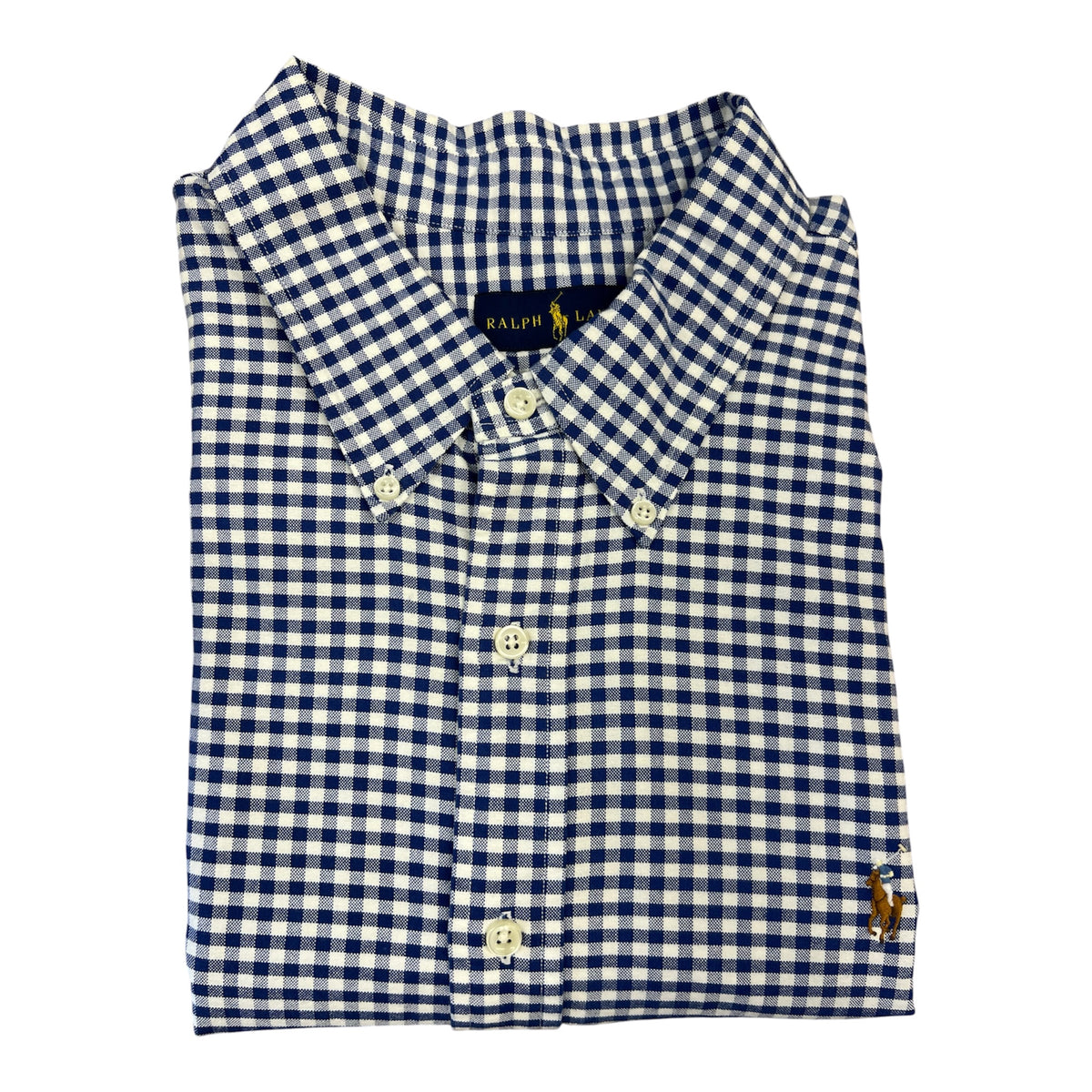 Camisa Polo R.L hombre Oxford Cuadros Azules Con Blanco Caballo Multicolor