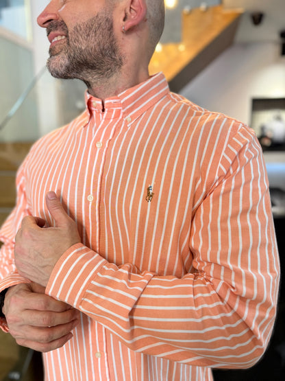 Camisa Polo R.L hombre Oxford Cuadros Naranja Pastel Con Blanco Caballo Multicolor