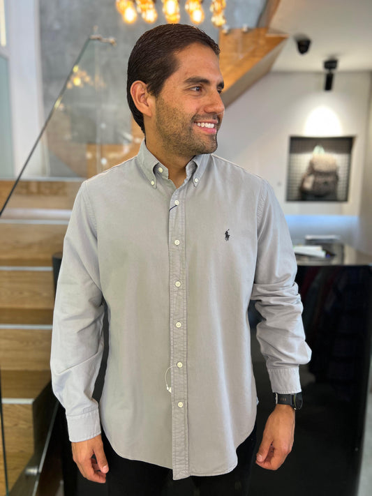 Camisa Polo R.L hombre Oxford Gris