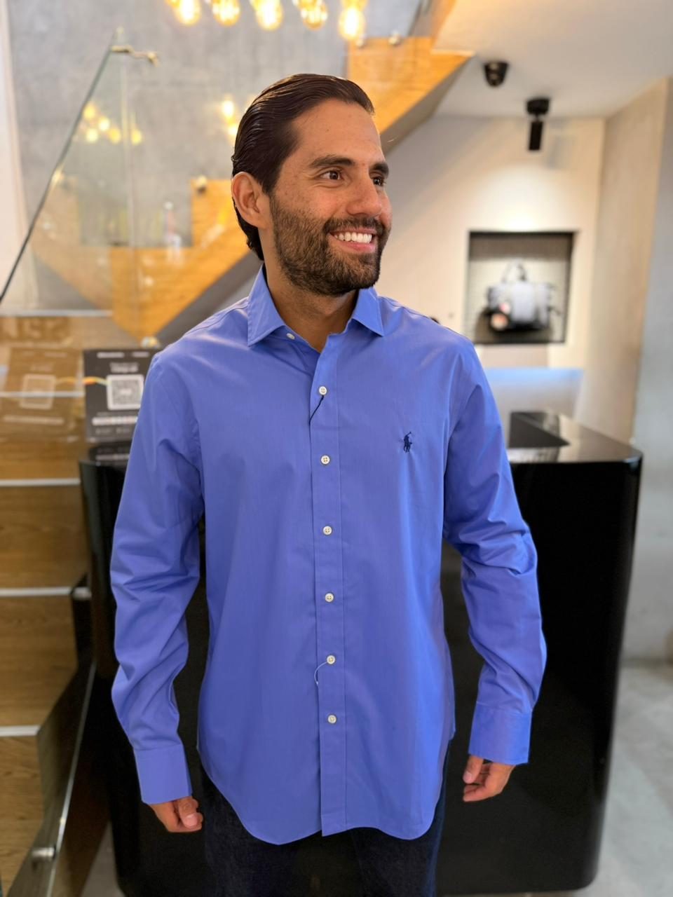 Camisa Polo R.L hombre Algodón Azul Caballo Azul