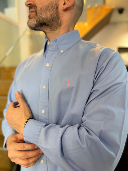 Camisa Polo R.L hombre algodón Celeste Caballo Rosado
