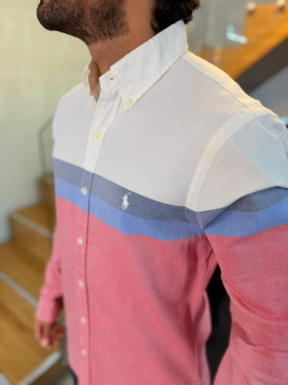 Camisa Polo R.L hombre Oxford Slim Fit Tricolor Caballo Blanco