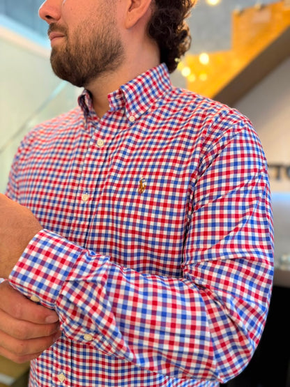 Camisa Polo R.L hombre Oxford Cuadros Rojos Caballo Multicolor