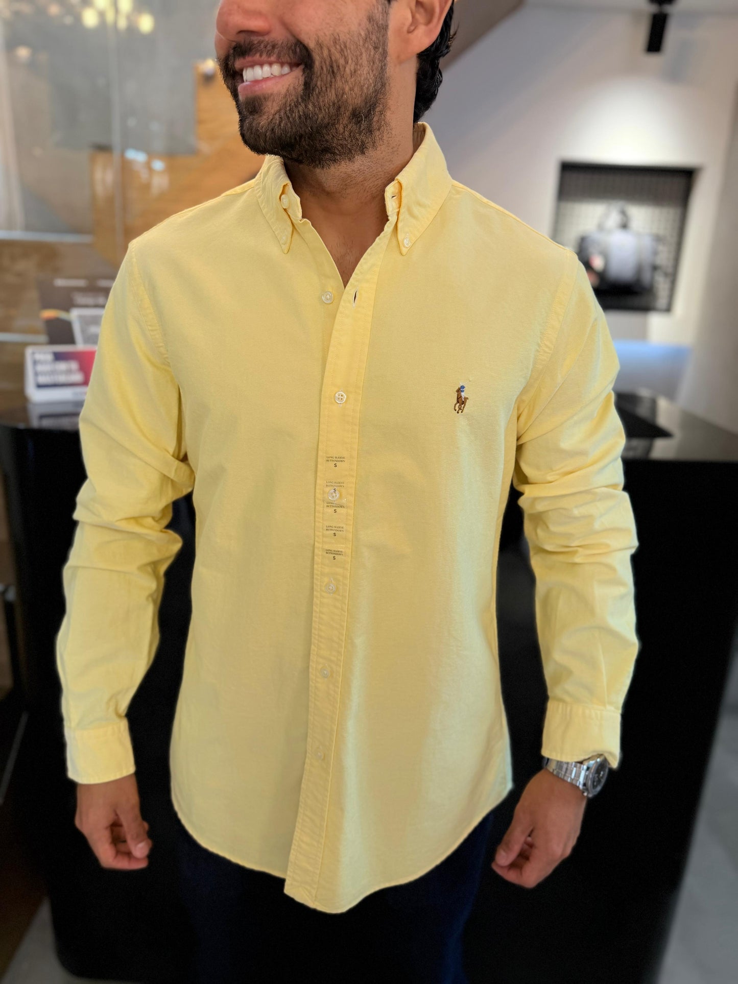 Camisa Polo R.L hombre Oxford Amarilla Caballo Multicolor