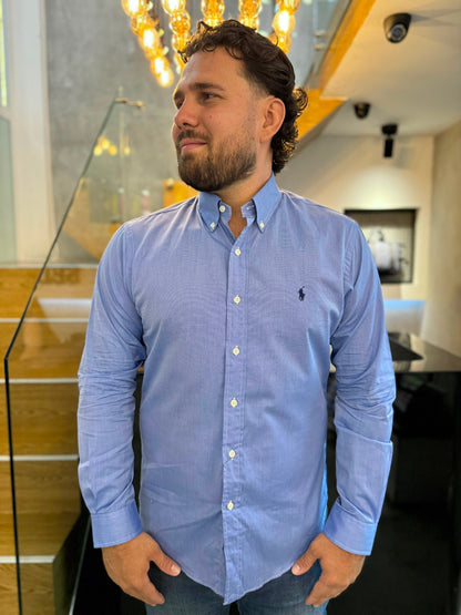 Camisa Polo R.L hombre Algodón Slim fit Celeste Caballo Azul