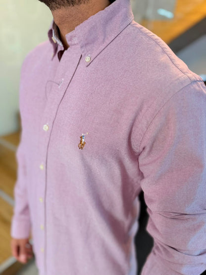 Camisa Polo R.L hombre Oxford Custom Fit  Lila Caballo Multicolor