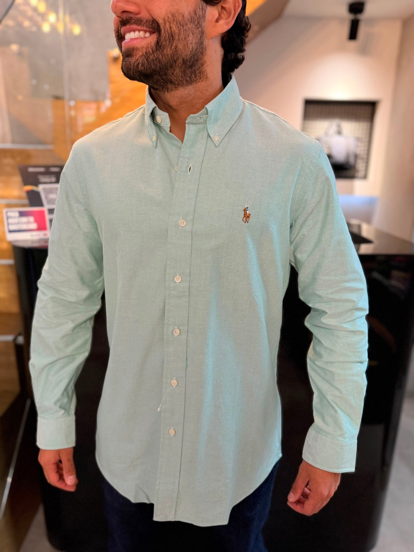 Camisa Polo R.L hombre Algodón Verde Pastel Caballo Multicolor