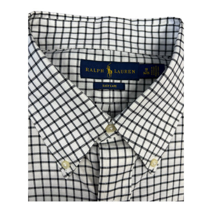 Camisa Polo R.L hombre Algodón Cuadros Blancos Con Negro Caballo Negro