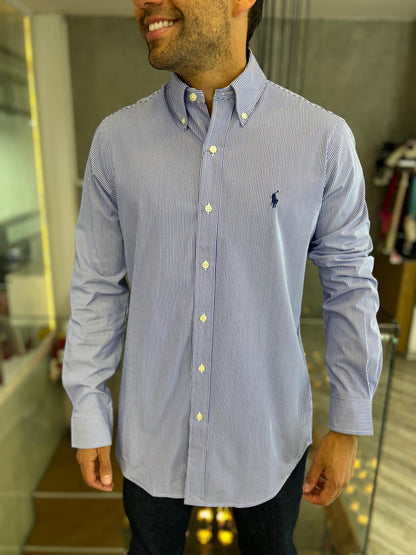 Camisa Polo R.L hombre Algodón Rayas Azules Caballo Azul
